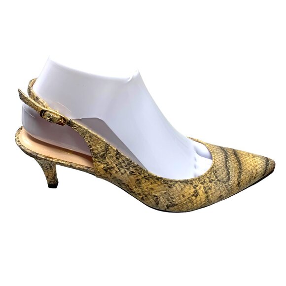 Stuart Weitzman Reptile Embossed Leather Slingback‎ Kitten Heels - Picture 4 of 14